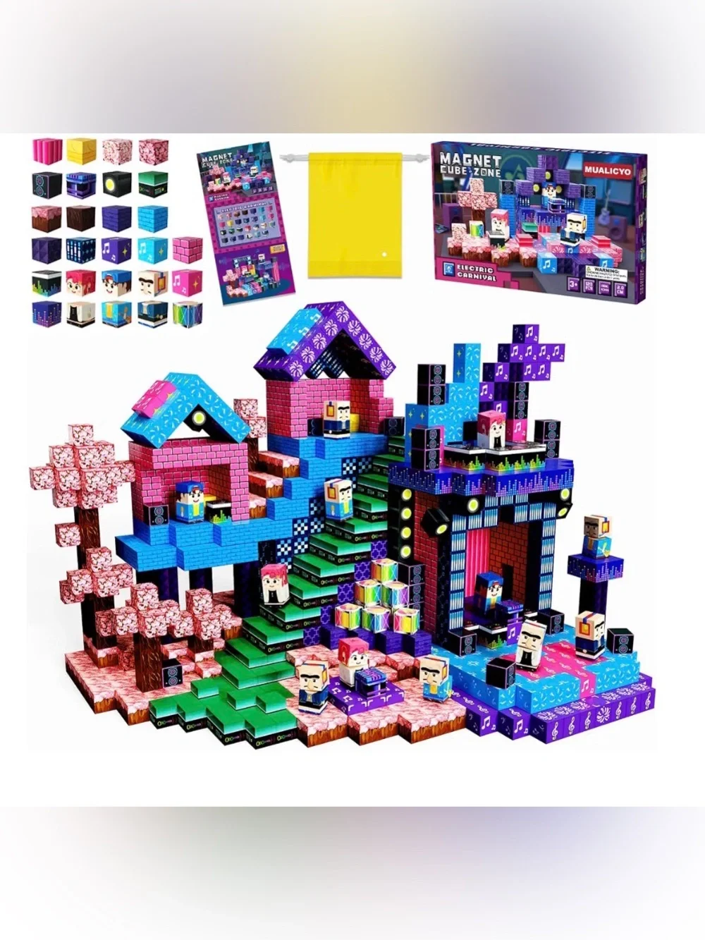 Magnet Cube Zone Kids Magnetic Building Blocks Toy - Blue, Pink, Green